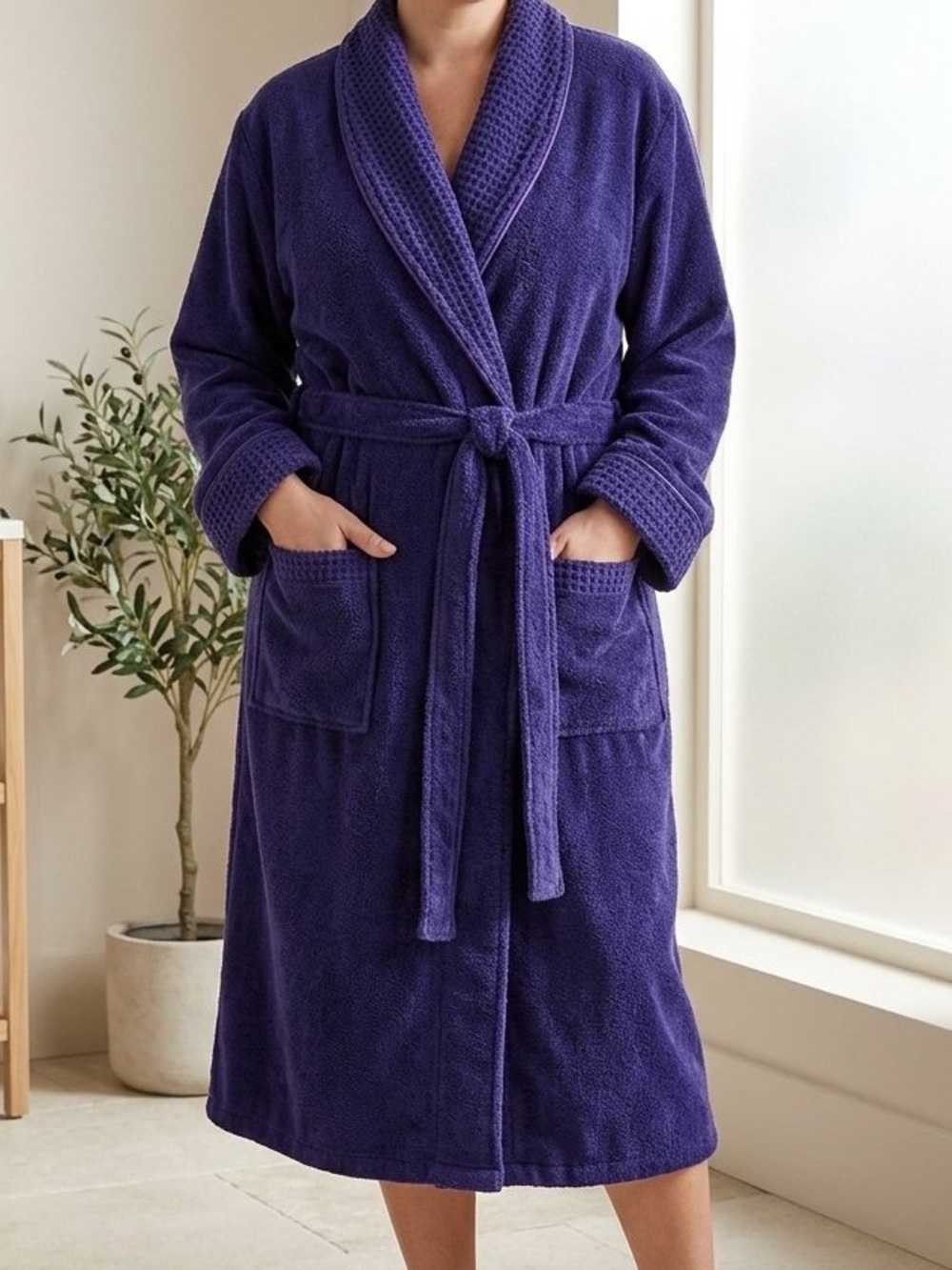 Leicht Velours Navy Blue Cotton Robe 2XL Thick Spa Bathrobe Belted Plush Women